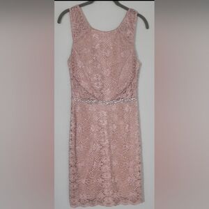 City Triangles Lace Sleeveless Cocktail Dress Size 4 Pastel Pink Jeweled Waist